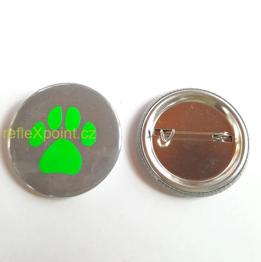 REFLEXNÍ připínací placka - Psí stopa - neónově zelená