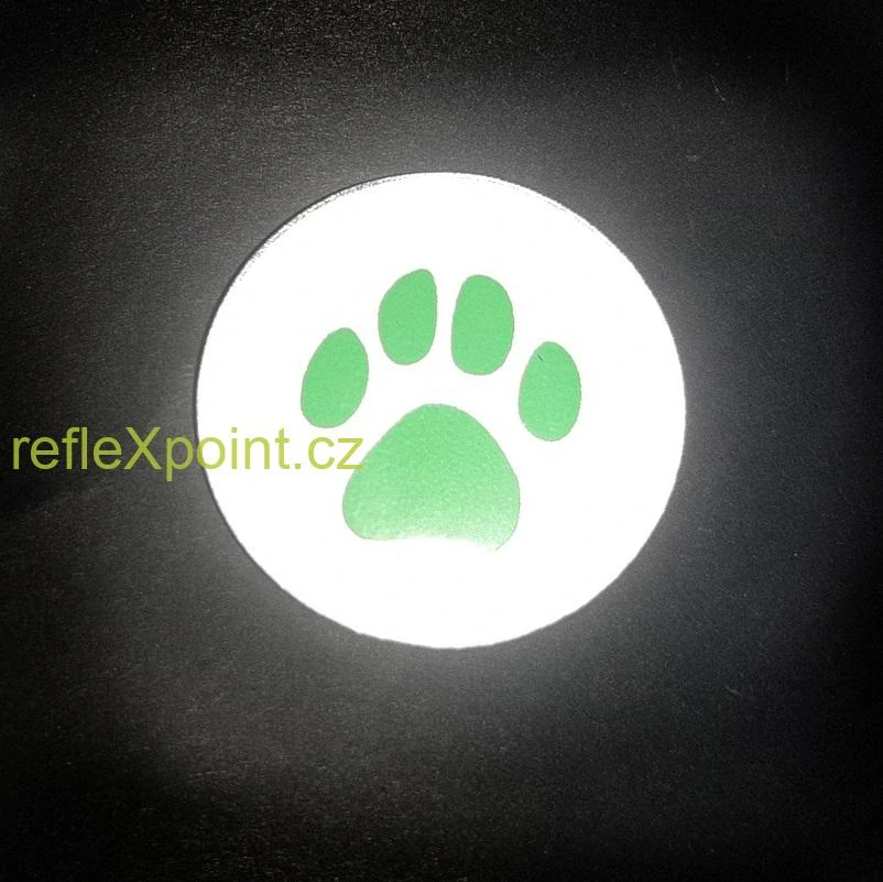 REFLEXNÍ připínací placka - Psí stopa - neónově zelená