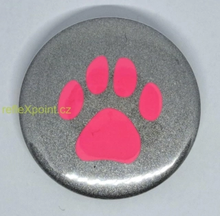 REFLEXNÍ připínací placka - Psí stopa - neónově růžová